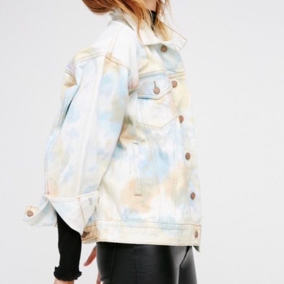 FREE PEOPLE Tie Dye Denim Jean Jacket Coat - Picture 4 of 12